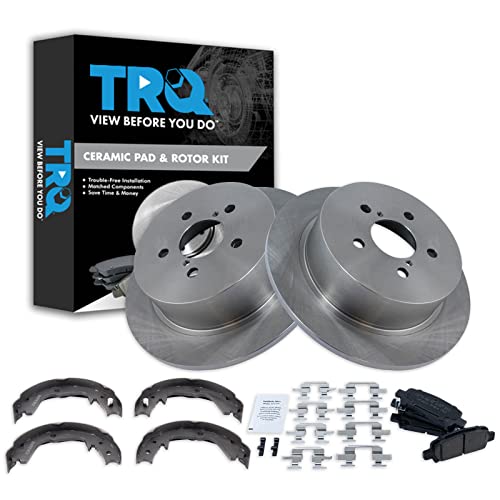 Image of TRQ Rear Brake Pad and Rotor Set Ceramic Parking Brake Shoe Compatible with 2008-2009 Subaru Legacy