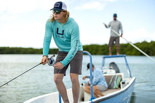 HUK Men's Standard Icon X Hoodie, Fishing Shirt with Sun Protection, Marine Blue3