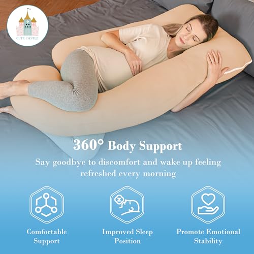 Image of Cute Castle polyester Cooling Cover Pregnancy Pillows, Soft U-Shape Maternity Pillow with Removable Cover - Full Body Pillows for Adults Sleeping - Pregnancy Must Haves - Jumbo 57 Inch - Brown