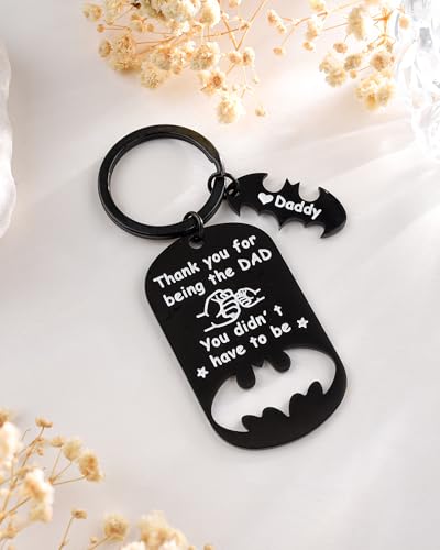 Image of Father Keychain, Batman Keychains for New Dad Step Dad Grandpa Son, Fathers Day Birthday Gift for Daddy from Daughter