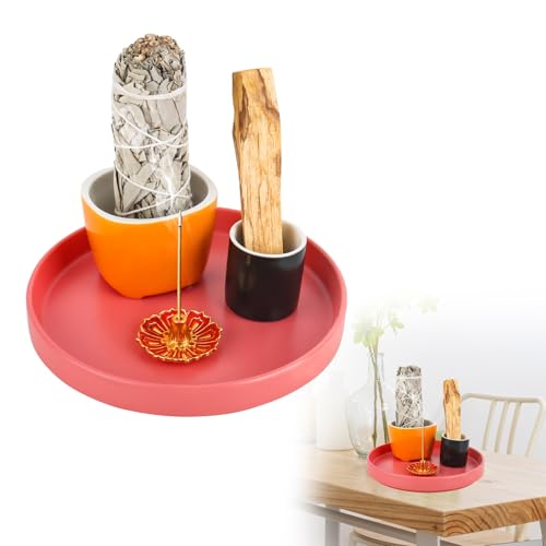 XCRPRT Soporte para incienso de cerámica 4 en 1, soporte para quemador de incienso, soporte de palo santo para cada incienso, salvia blanca, conos de incienso, velas