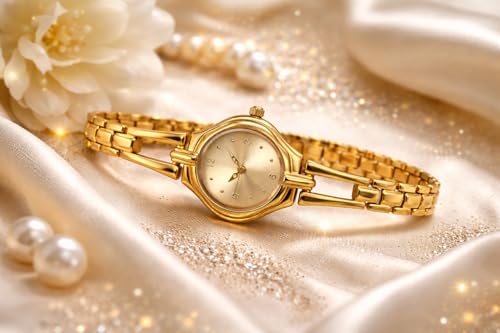 Image of Elegant 23K Gold Bracelet Watch for Women | Minimalist Luxury Analog Wristwatch