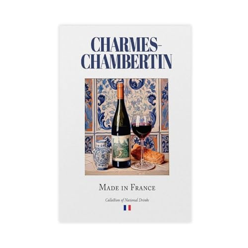Charmes-Chambertin - Impression sur toile - Motif vin sur carreaux de Maiolica - Décoration pour chambre à coucher, bureau, chambre - Cadeau - 30 x 45 cm