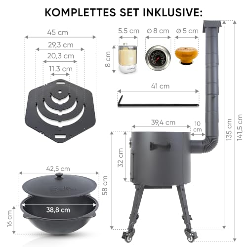 Kazan de 12L con horno de fuego de 40 cm de hierro fundido y wok para cocina de jardin 4