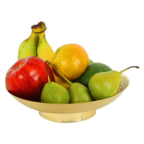 Zap Impex ® Pure Gold Plated Brass Decorative Round Dry Fruit Bowl Serving Bowl- Size- 7" Beautiful Peacock Design Kitchenware Gift #TOP2