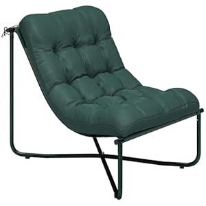 Outsunny Lounge Sessel Outdoor Ergonomischer Gartensessel mit hautfreundlich Kissen Breiter Sitz Stahlrahmen, Atmungsaktiv Loungesessel bis 120kg Liegestuhl Relaxsessel für Garten Balkon Dunkelgrün