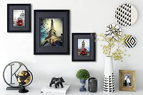 Yaetm 11X14 Double Floating Mat Picture Frame Set Of 2, Display Picture 8X10 With Black Double Mat, Polished High Definition Real Glass, Wall Mounting Photo Frames, Black/Black #TOP6