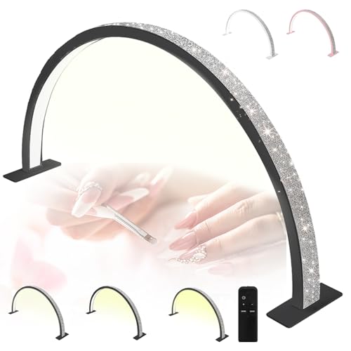 Half Moon LED Nail Lamp, Desk Ring Light for Nail Techs, Remote Control, 3 Dimmable Modes, 29.5in, Nail Art Tools Accessories for Women