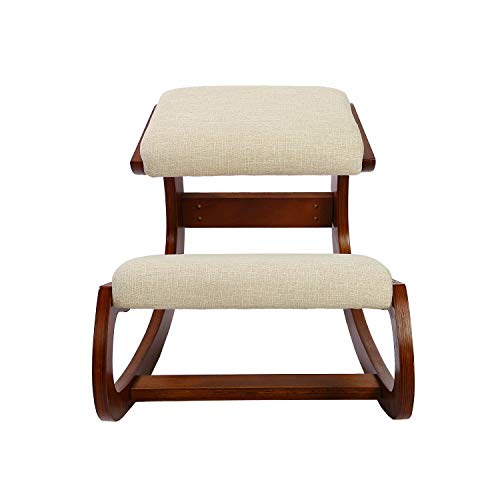 Ergonomic Kneeling Chair for Upright Posture - Rocking Chair Knee Stool for Home, Office & Meditation - Wood & Linen Cushion - Relieving Back and Neck Pain & Improving Posture (Pecan) - Thumbnail 5