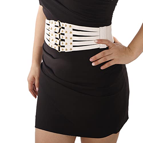 Wiwpar White Corset Belt for Women Fashion Retro Goth Underbust PU Leather Wide Waist Belt Stretch Cinch Waistband Mother's Day Gifts Halloween Decor Belt Gifts for Party Wedding (White)2