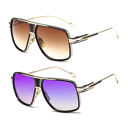 Image of Aviator Sunglasses for Men Retro Fashion Gold Oversized 70s shades