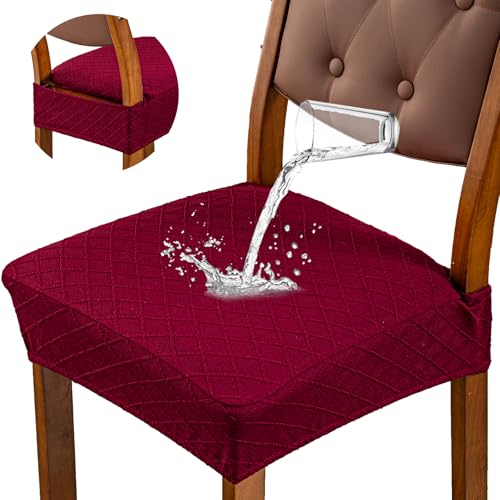 Image of Genina Waterproof Seat Covers for Dining Room Chair Covers,No Rear Covers | Set of 4,Simple Installation,Jacquard Removable Machine Washable Kitchen Chair Seat Slipcovers,Pet Hair And Stain Protection