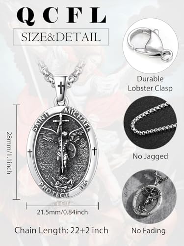 Religious Saint Medal Pendant Necklace-925 Sterling Silver Necklace with 22+2" Rolo Chain,Christmas Father's Day Anniversary Baptism Birthday Gift for Men Husband Father Grandpa Boyfriend Him2