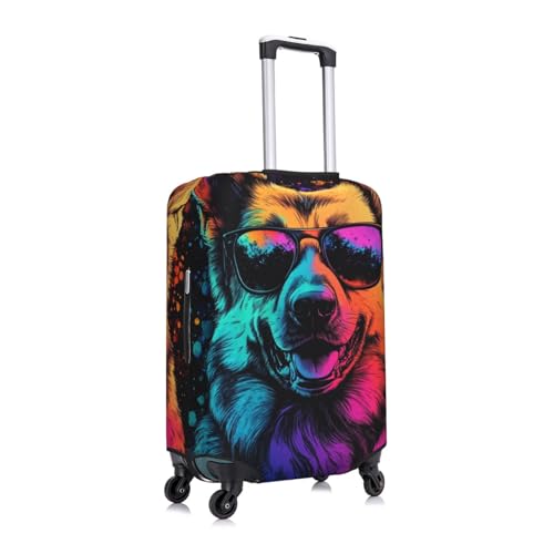 Neon Dog Print Travel Luggage Cover Elastic Baggage Protector Fits 22-24 Inch Luggage3