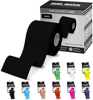 SB SOX Original Cotton Kinesiology Tape (16ft Uncut Roll) – Best Latex Free, Water Resistant Tape for Muscles/Joints – Perfect for Any Activity – Easy to Apply/Use, Works Great! (Black)