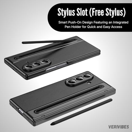 Image of Ultra Hybrid Luxury Leather Compatible with Samsung Galaxy Z Fold 7 (2025)| Built-in S Pen Holder | 360 Hinge Protection | Slim Shockproof Back Cover with Tempered Glass - Black