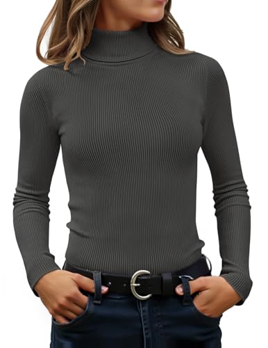 Image of ZESICA Women's Turtleneck Long Sleeve Shirts 2026 Spring Trendy Tops Slim Fitted Ribbed Knit Basic Casual Sweater