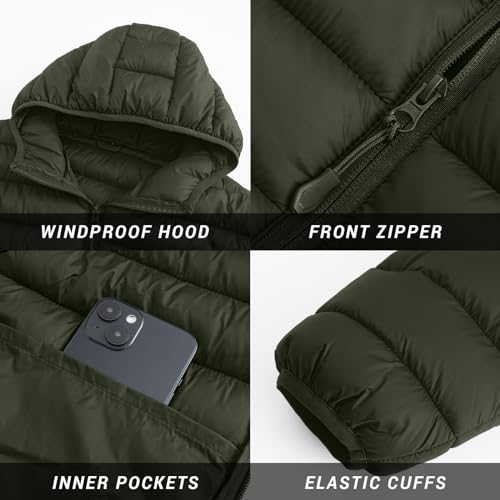 Image of Polu Men's Puffer Jacket with Hood Lightweight Windproof Water-Resistant Winter Down Jacket For Outdoor Hiking Camping