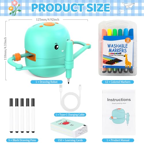 Drawing Robot for Kids with 150 Learning Cards and 17 Colorful Pens, Voice Interactive Educational Smart Art Painting Machine, Step-by-Step Drawing Guidance for Boys Girls Early Learning & STEM Toys - Image 3