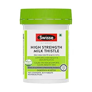 Swisse High Strength Milk Thistle with 500mg (70:1) Milk Thistle Extract for Complete Liver Support, Alcohol Detox & Protection Against Fatty Liver - 30 Tablets (Highest Milk Thistle Content In Single Tab)