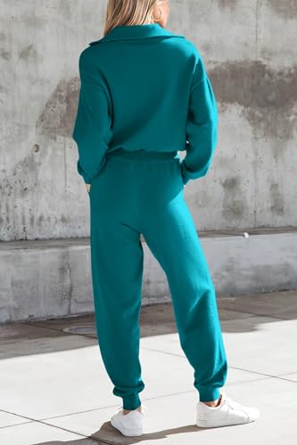 Image of PRETTYGARDEN Women's 2 Piece Sweater Set Pullover Zip Up Sweatshirt Jogger Sweatpants Tracksuit Casual Outfit