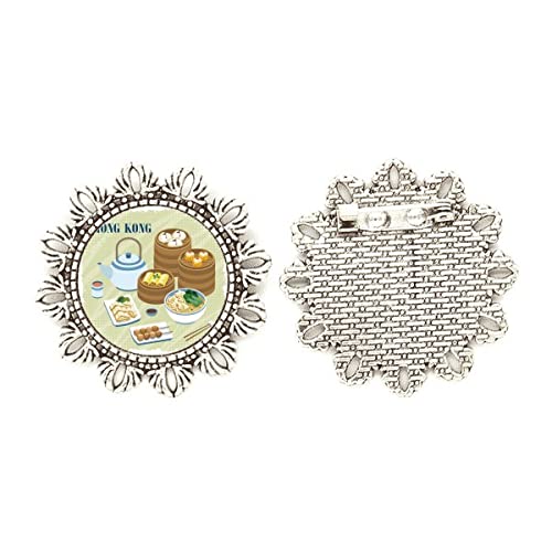 Broche de plata de flor de Hong Kong mediano para looks de oficina y cenas
