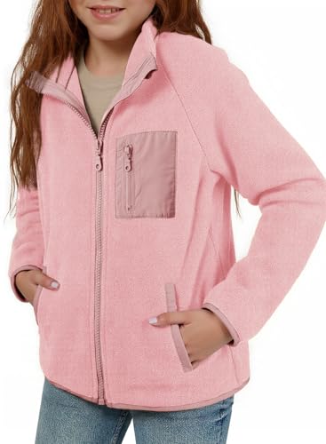 Girls Fleece Jacket Full Zip Fall Winter Soft Sherpa Coat Outwear with Pockets Size 6-15 Years