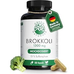 Brokkoli Kapseln - Hochdosiert: 170mg Sulforaphan & 1300mg Brokkoli Extrakt je Tagesdosis - 3 Monate Vorrat (180 Kapseln) - Apothekenqualität - Green Naturals®