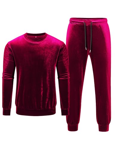 LecGee Men's Outfit Long Sleeve Crewneck Velvet...