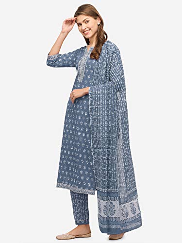 Image of MIRCHI FASHION Pure Cotton Straight Kurta Set with Dupatta | 3 Piece Ethnic Kurta Pant Set Office Wear Salwar Kurta Set for Women