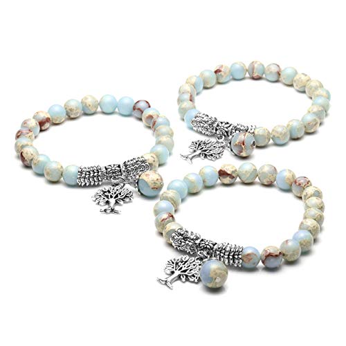 Image of Top Plaza Stretch Rose Quartz Life Tree Lucky Stone Bracelet Reiki Healing Crystal Gemstone Dangle Charms Pendant Birthstone Bracelet(6.2 inch)