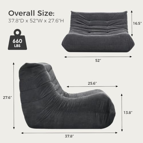Image of Sytopia Loveseat Chenille Bean Bag Chair for Adults, Oversized 40D Memory Foam Floor Sofa, Giant Deep Seat Gaming Reading Nook, No Assembly Required, Black Onyx