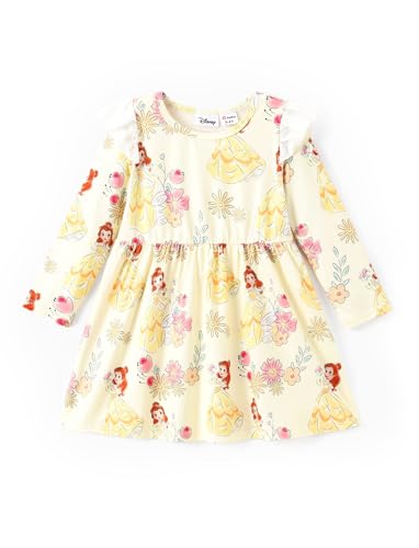 Image of Disney Princess Frozen Elsa Minnie Mickey Stitch Ruffle Sleeve Dress A Line Long Sleeve Kids Clothes Baby to Toddler