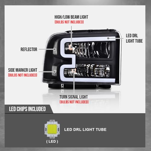 Image of G-PLUS LED DRL BAR Headlight Assembly Compatible with Ford F250 F350 F450 F550 Super Duty 05-07 /Fit Ford Excursion 05 HeadLamps LH & RH Clear lens Black Housing White Reflector FO2503217 6C3Z13008CB