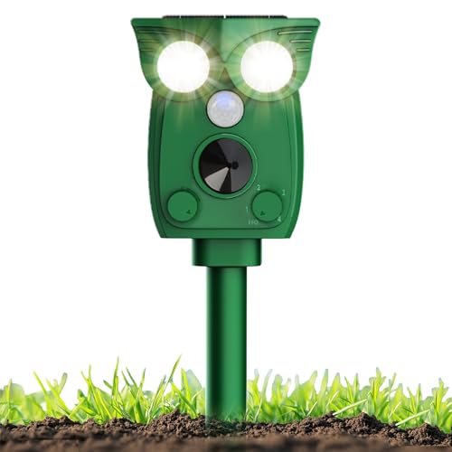 Repelente de gato ultrasónico, repelente solar para gatos, 4 modos repelente de animales al aire libre, impermeable IP54 repelente ultrasónico con luz LED para anti gatos, perros ratones animales de