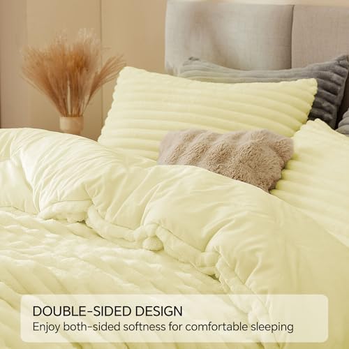 BEDELITE Fleece Twin Comforter Set -Super Soft & Warm Fluffy Transparent Yellow Bedding, Luxury Fuzzy Heavy Bed Set for Winter with 1 Pillow case
