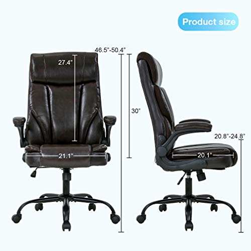 Office Chair Ergonomic Desk Chair Pu Leather Computer Chair With Lumbar Support Flip Up Armrest Task Chair Rolling Swivel Executive Chair For Adults (Brown) #TOP6