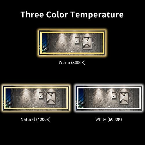 LOAAO 96X36 LED Bathroom Mirror with Lights, Anti-Fog, Dimmable, Backlit + Front Lit, Lighted Bathroom Vanity Mirror for Wall, Memory Function, Tempered Glass, Shatter-Proof, ETL Listed