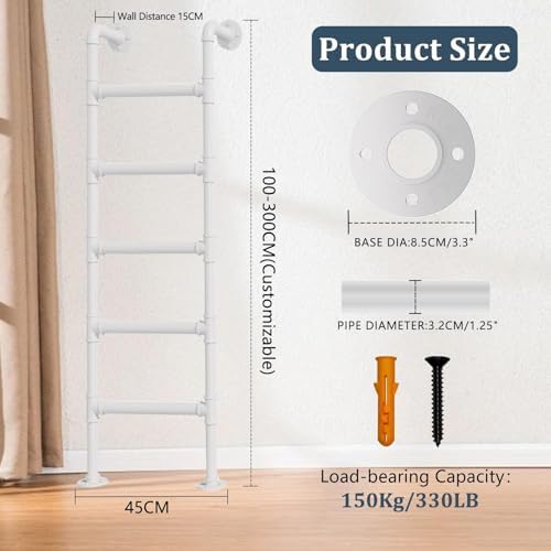 Wall Mounted Metal Loft Bed Ladder - 170cm (67in) Egress Safety Ladder for Indoor/Outdoor Use, Ideal Replacement for Climbing and Accessing Loft Beds, White Finish