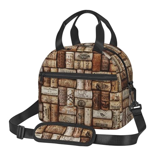 LIXLZH Lonchera reutilizable con estampado de corcho de vino para oficina, trabajo, picnic, bolsa ajustable
