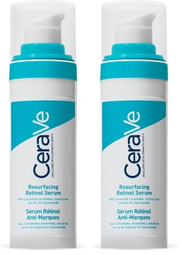 Image of CeraVe Resurfacing Retinol Serum For Blemish-Prone Skin, Reduces Post Acne Marks & Pores, Formulated with Licorice Root Extract & Niacinamide, Non-Comedogenic, 30ml (Pack of 2)