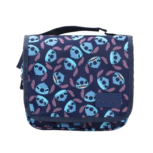 Bioworld Disney Stitch Character Heads All-Over Print Blue 8.2" Folding Hanging Toiletry Kit2
