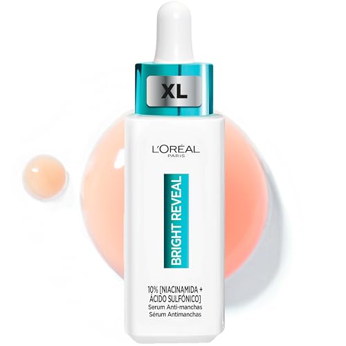 L'Oréal Paris Bright Reveal Serum Anti-manchas, Para Todo Tipo de Piel, Manchas Oscuras Reducidas, Con Niacinamida y Ácido Aminosulfónico, Formato XL