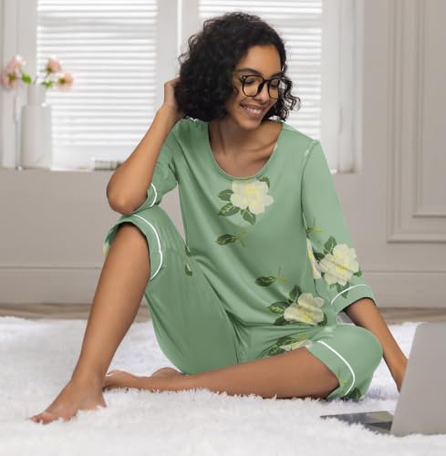 Image of PrinStory Womens Pajama Sets Capri Pjs Soft Lounge Sets XS-4XL