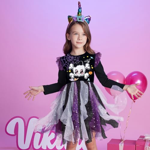 VIKITA Toddler Girls Dress Long Sleeve Ruffle Cotton Sweatshirt with Tutu for Birthday Party Dresses Outfit2