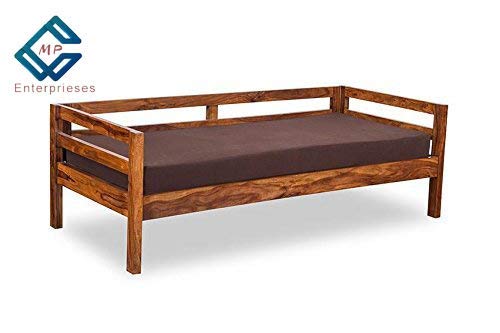 Image of Solid Wooden Sofa Cum Couch with Base Cushion for Living Room (Brown)