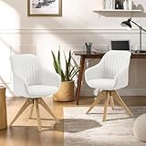 Zouron Beige Drehstuhl 2er Set Holzbeine - Drehstuhl Sessel Beige Leinen Polsterstuhl Armlehnstuhl Küchenstuhl Eichenholzbeine bis 130kg Belastbar Sitzfläche 43x43cm (Beige-Eichenholzbeine-2 pcs)