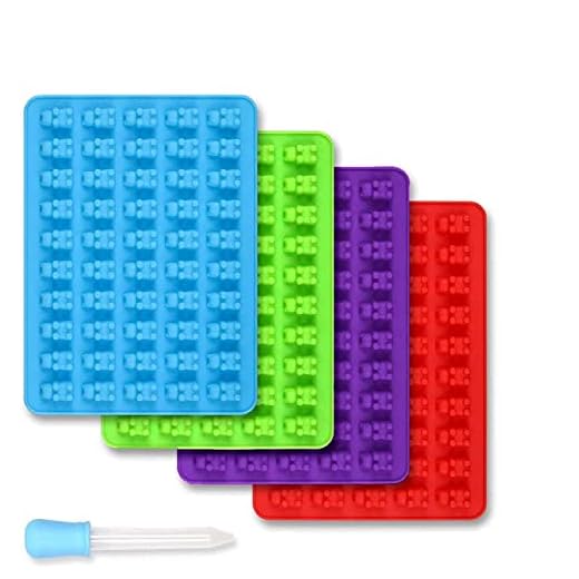 Gummy Bear Silicone Candy Molds - Set of 4 Gummy Bear Mold Trays with 4 Droppers, Fun Making 212 Gummy Bears with Non Stick Silicone Candy Molds, Perfect Silicone Molds for Gummy Bear Candy