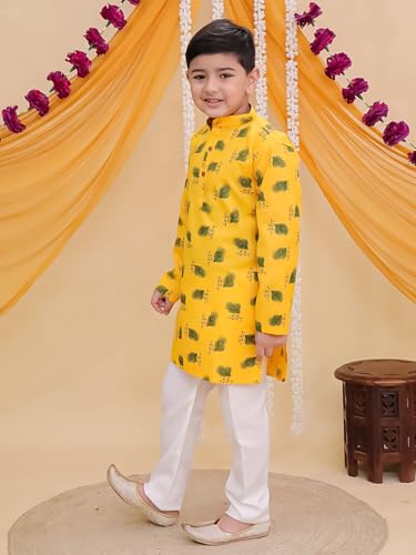 Image of AJ DEZINES Boys Cotton Full Sleeve Letter Printed Kurta Pajama Set for Kids - Ethnic wear | Special Occasion & Traditional Outfit |Boys Kurta Set - Regular Fit