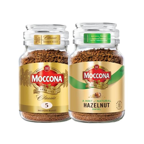 Image of Moccona Classic Medium Roast + Hazelnut Instant Coffee - 195g (Pack of 2)| Imported Coffee | Premium Arabica & Robusta Blend | Freeze-Dried | Bold & Strong Flavor